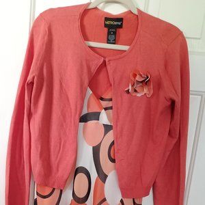 V-Neck Sleeveless Pullover Handkerchief Dress with Sweater Set Orange/Size 12